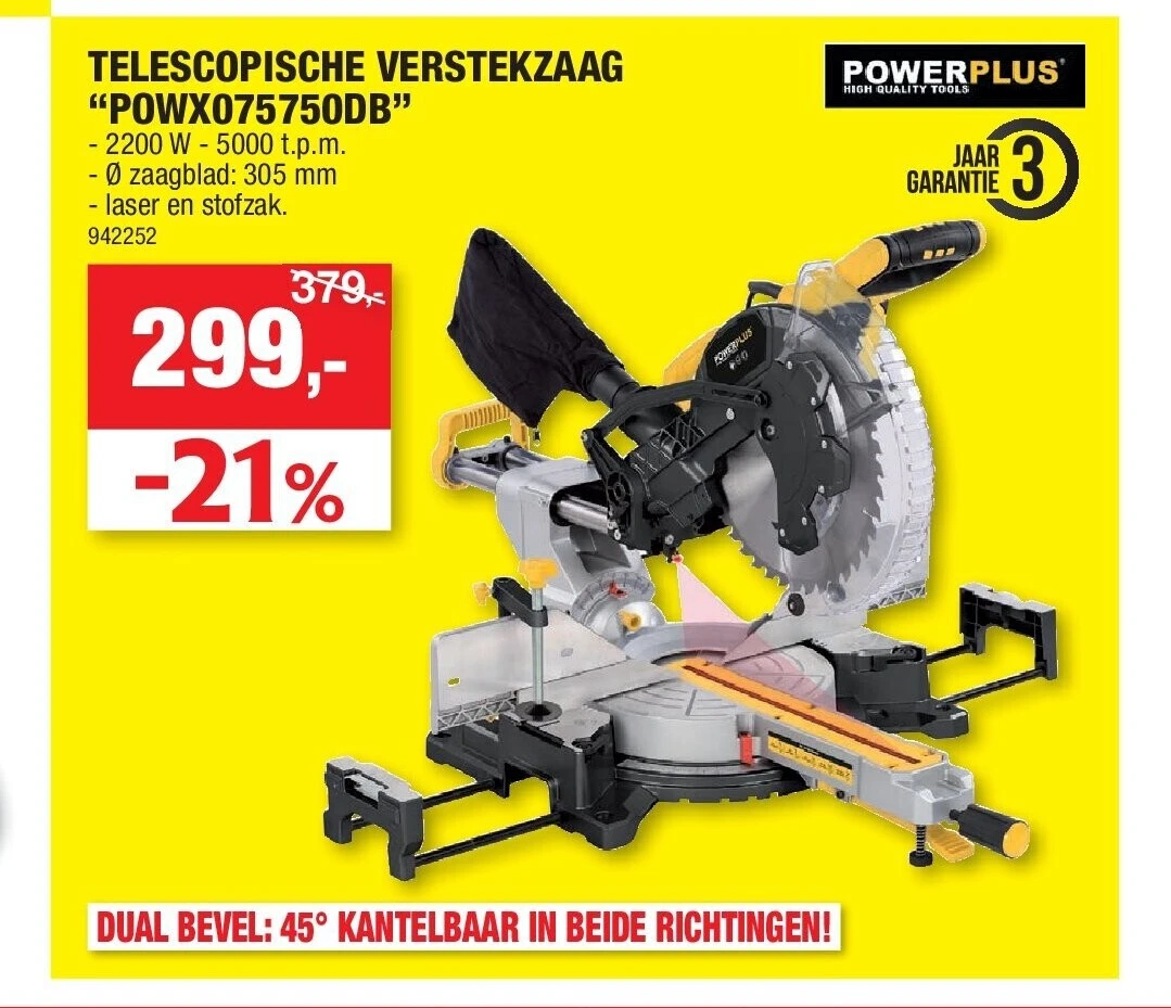TELESCOPISCHE VERSTEKZAAG “POWX075750DB”