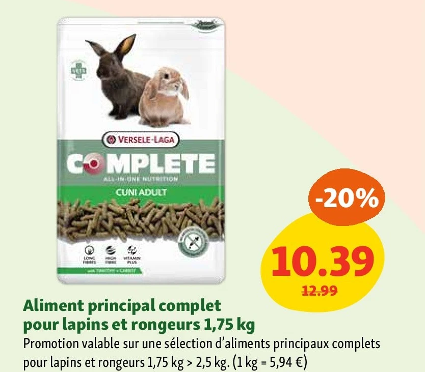 Aliment principal complet pour lapins et rongeurs 1,75 kg
