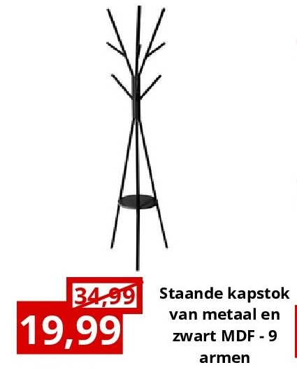 Staande kapstok van metaal en zwart MDF - 9 armen