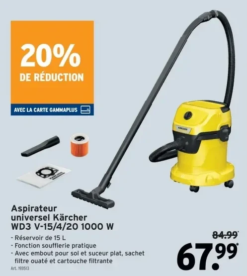 Aspirateur universel Kärcher WD3 V-15/4/20 1000 W