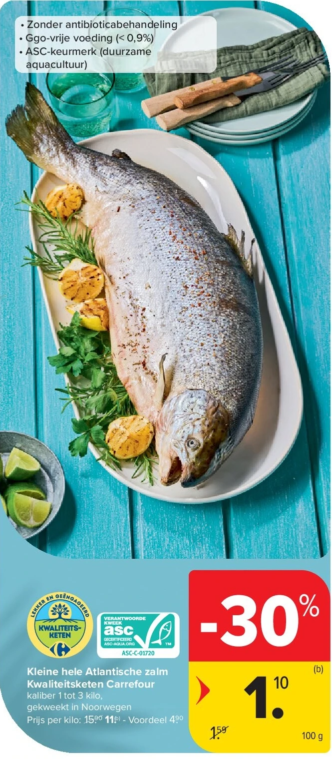 Kleine hele Atlantische zalm Kwaliteitsketen Carrefour