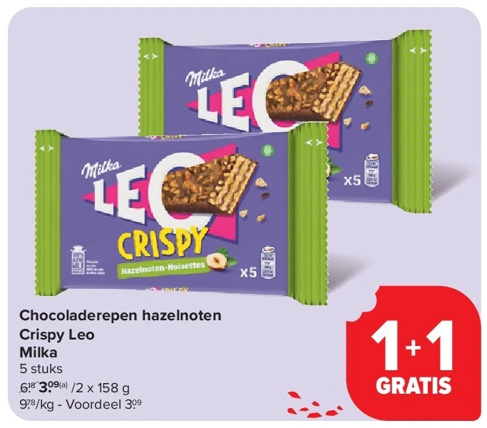 Chocoladerepen hazelnoten Crispy Leo Milka