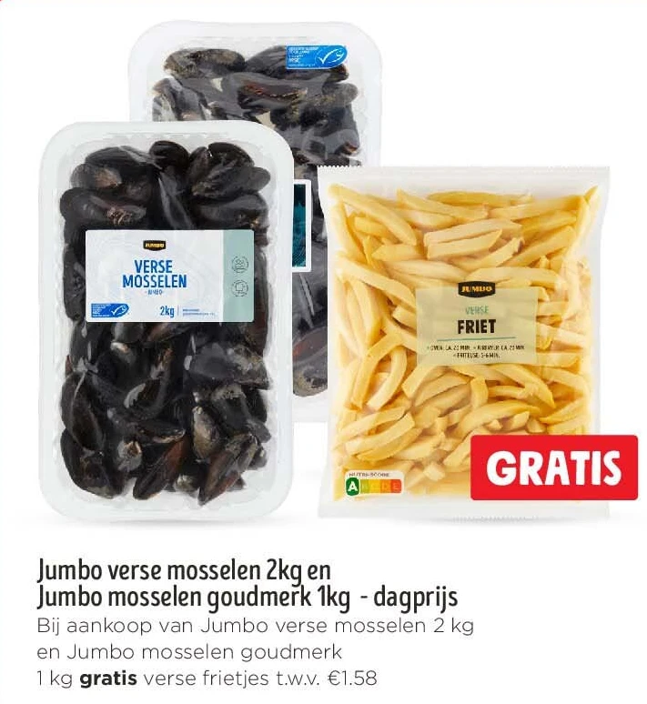 Jumbo verse mosselen 2kg en Jumbo mosselen goudmerk 1kg - dagprijs
