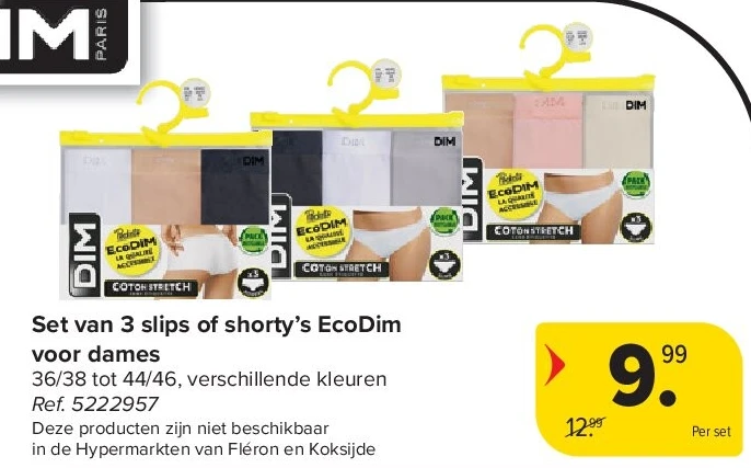 Set van 3 slips of shorty’s EcoDim voor dames