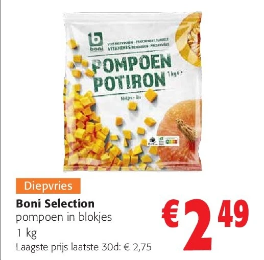 Boni Selection pompoen in blokjes 1 kg