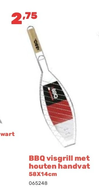 BBQ visgrill met houten handvat 58X14cm