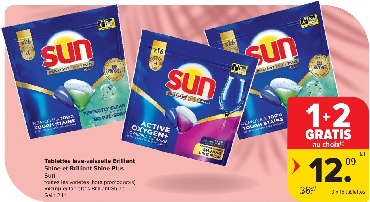 Tablettes lave-vaisselle Brilliant Shine et Brilliant Shine Plus Sun 3 x 16 tablettes