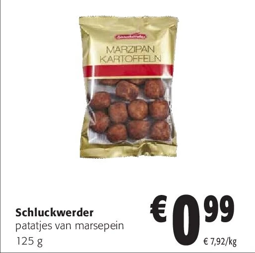 Schluckwerder patatjes van marsepein 125 g