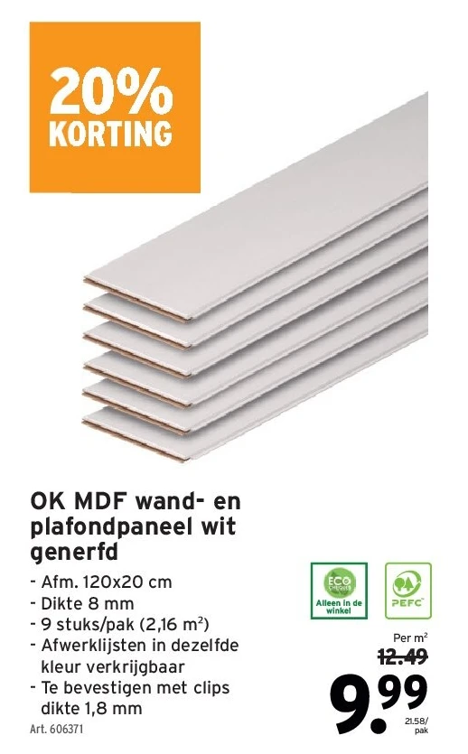 OK MDF wand- en plafondpaneel wit generfd