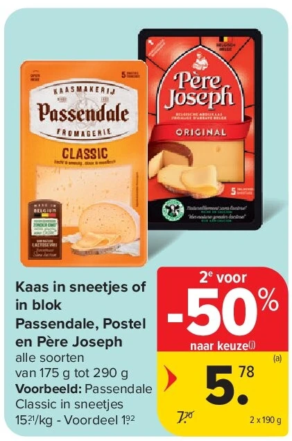 Kaas in sneetjes of in blok Passendale, Postel en Père Joseph