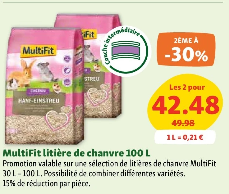 MultiFit litière de chanvre 100 L