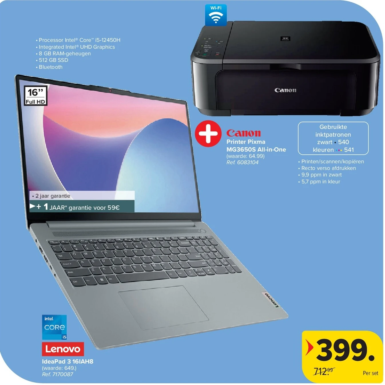 IdeaPad 3 16IAH8 + Printer Pixma MG3650S All-in-One