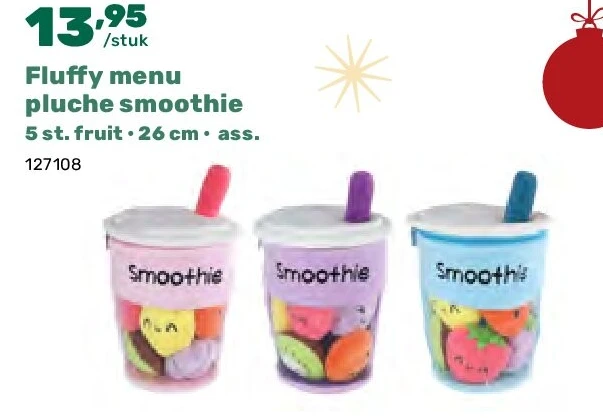 Fluffy menu pluche smoothie 5 st. fruit • 26 cm • ass