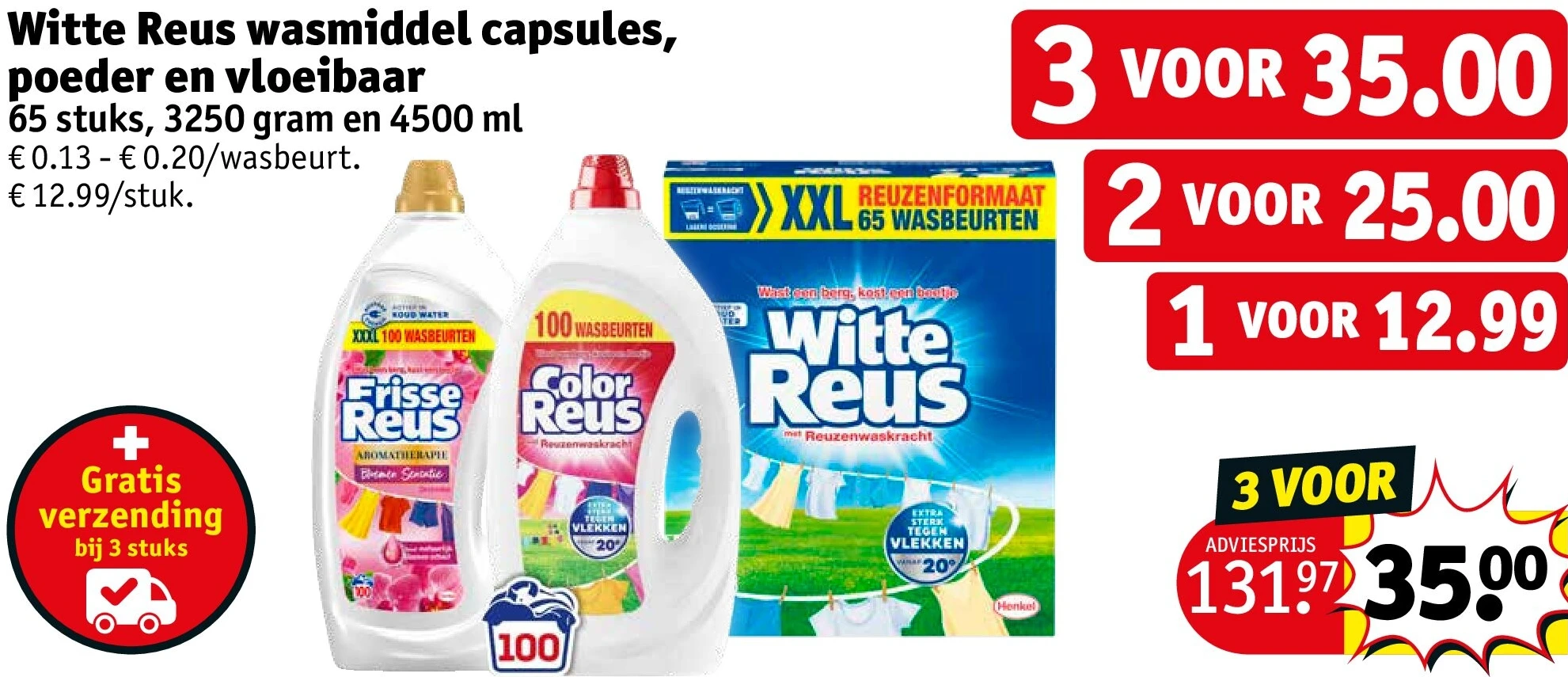 Witte Reus wasmiddel capsules, poeder en vloeibaar