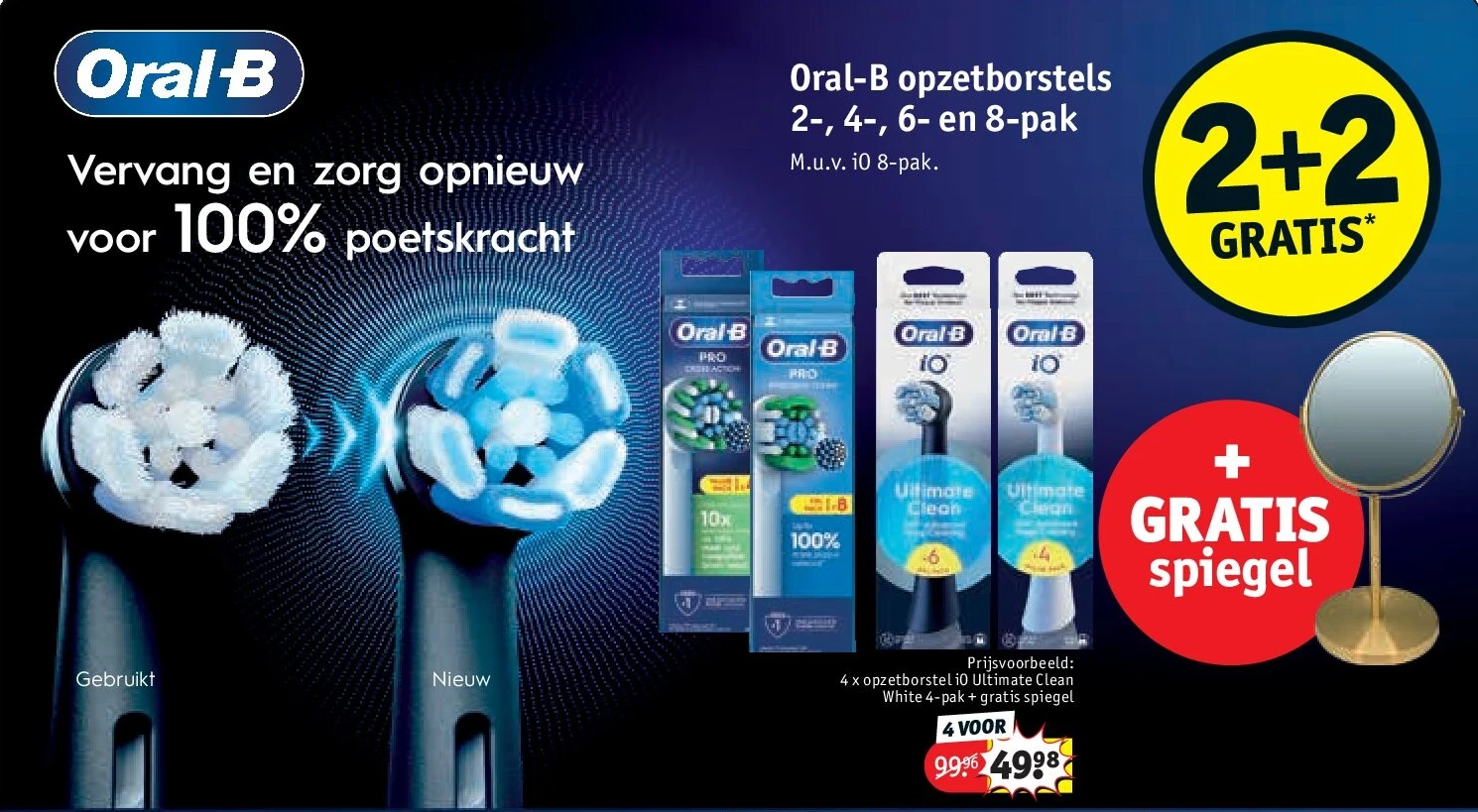 4 x opzetborstel iO Ultimate Clean White 4-pak + gratis spiegel