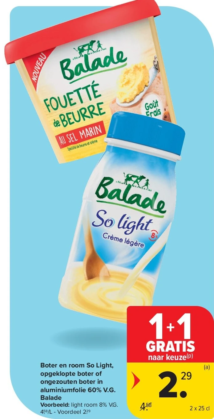 Boter en room So Light, opgeklopte boter of ongezouten boter in aluminiumfolie 60% V.G. Balade