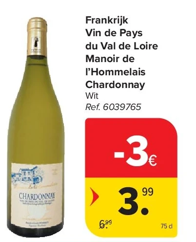 Frankrijk Vin de Pays du Val de Loire Manoir de l’Hommelais Chardonnay