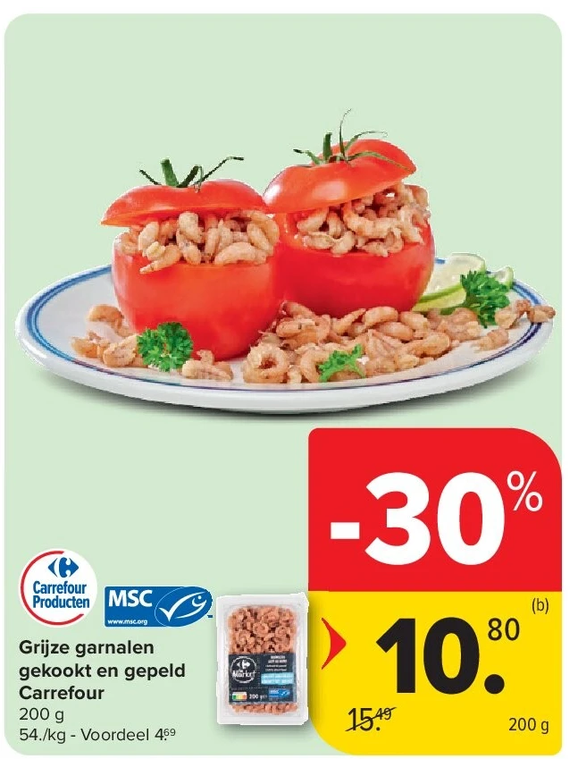 Grijze garnalen gekookt en gepeld Carrefour