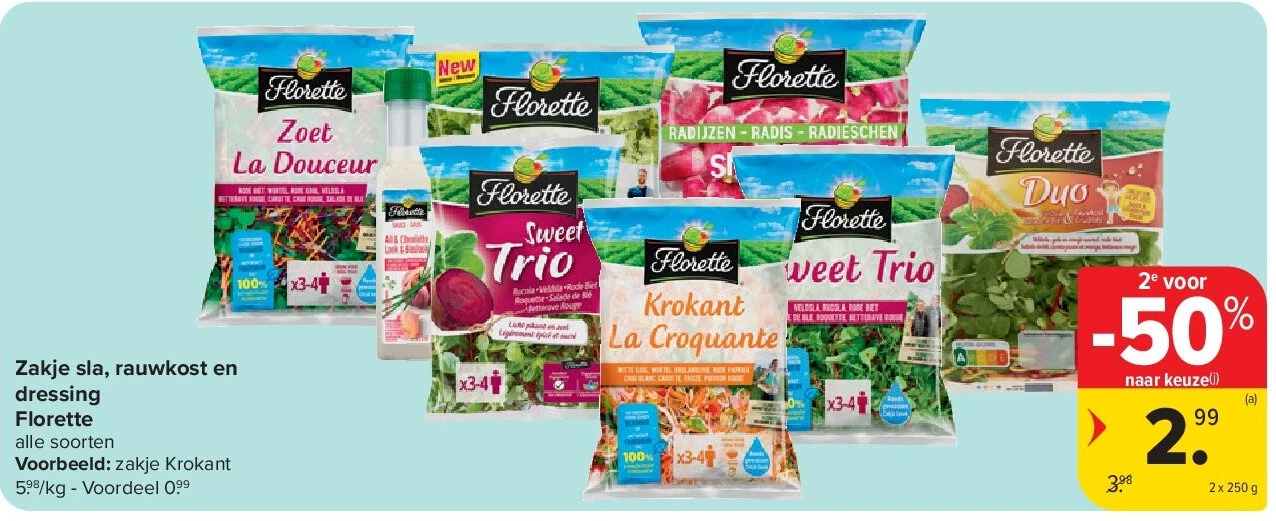 Zakje sla, rauwkost en dressing Florette