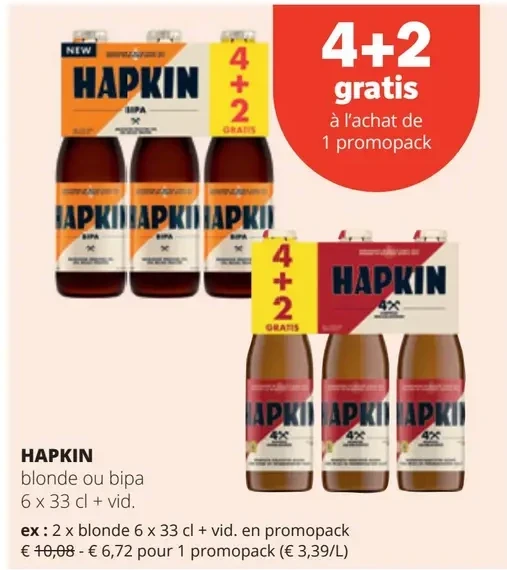 HAPKIN blonde ou bipa 6 x 33 cl + vid.