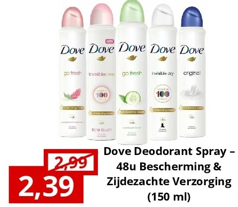 Dove Deodorant Spray – 48u Bescherming & Zijdezachte Verzorging (150 ml)