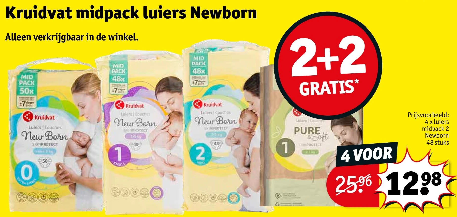 4 x luiers midpack 2 Newborn 48 stuks