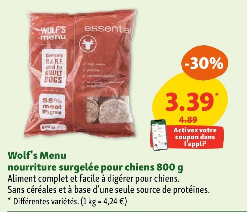 Wolf's Menu nourriture surgelée pour chiens 800 g