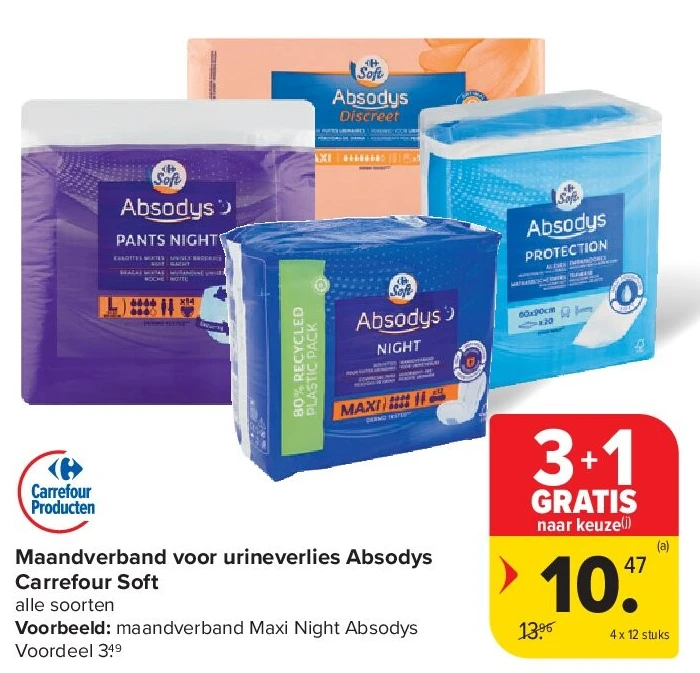 Maandverband voor urineverlies Absodys Carrefour Soft