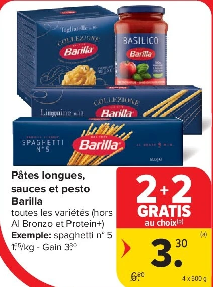 Pâtes longues, sauces et pesto Barilla 4 x 500 g