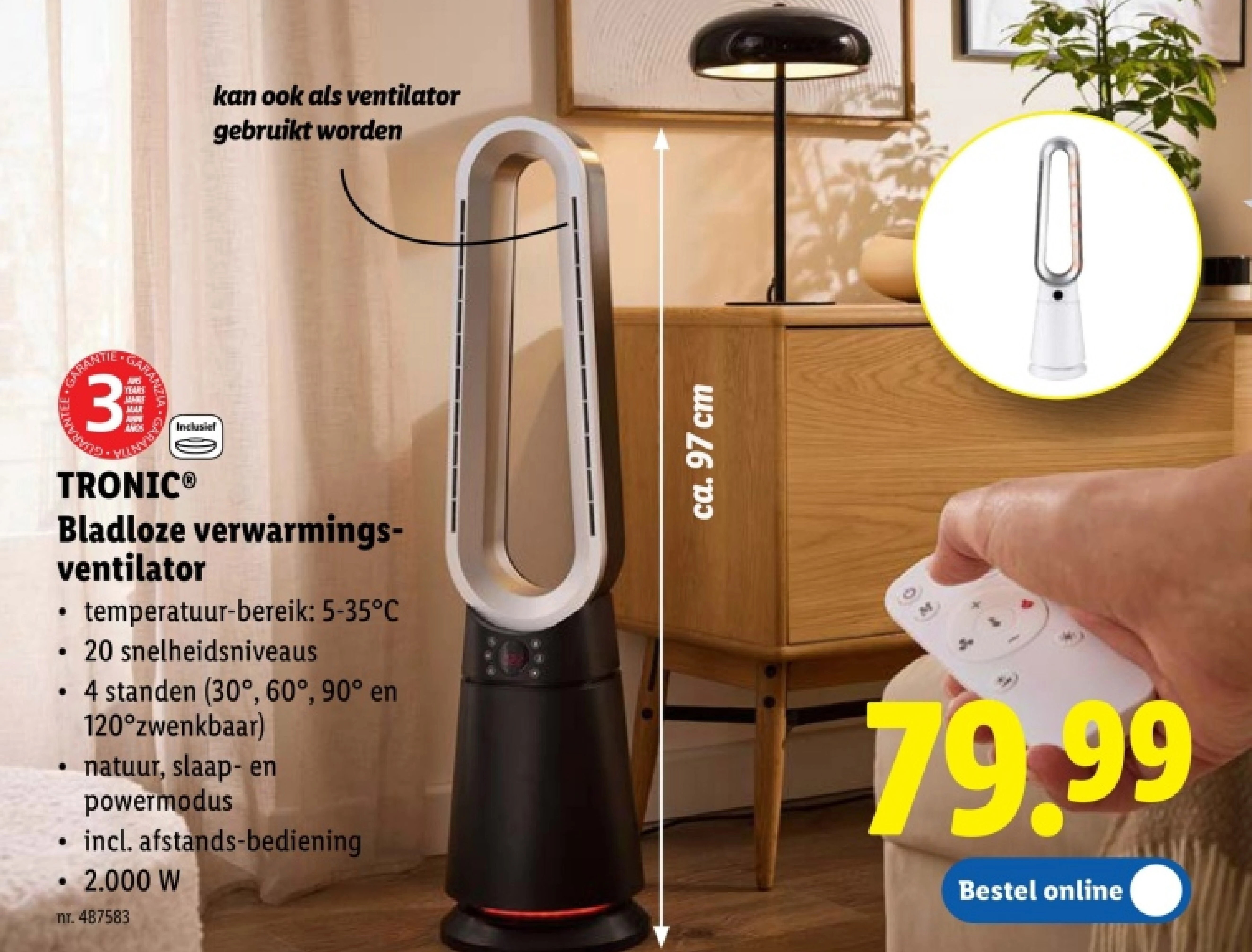 Bladloze verwarmingsventilator