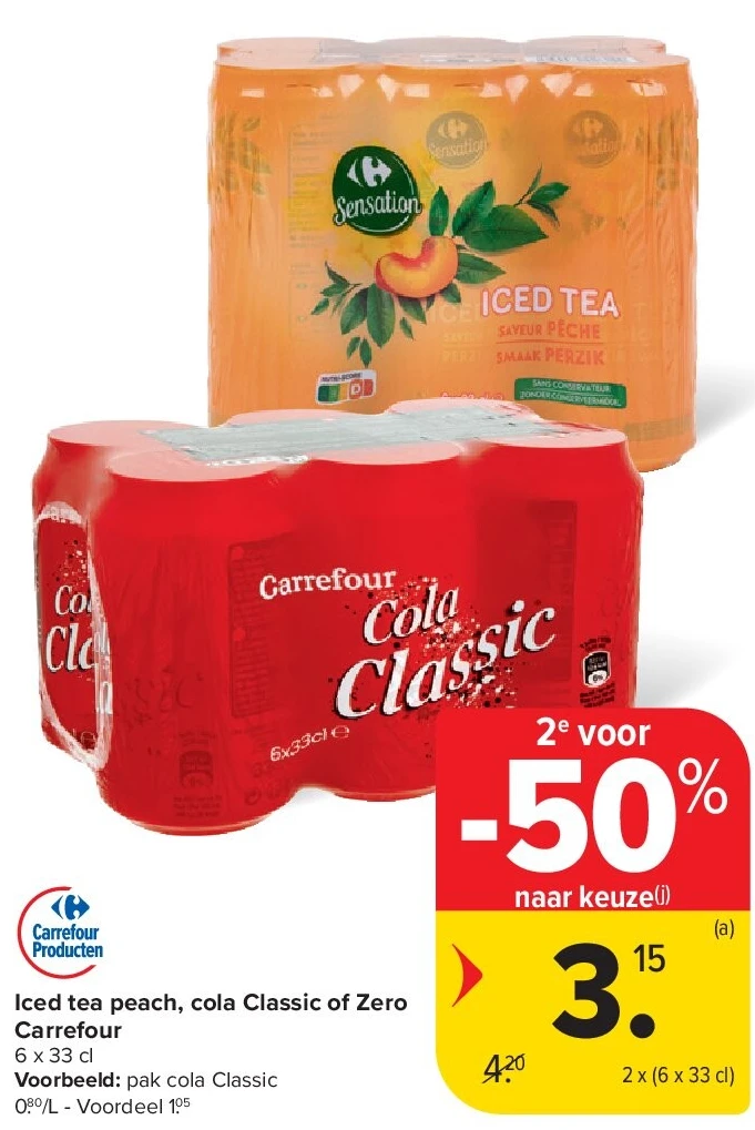 Iced tea peach, cola Classic of Zero Carrefour
