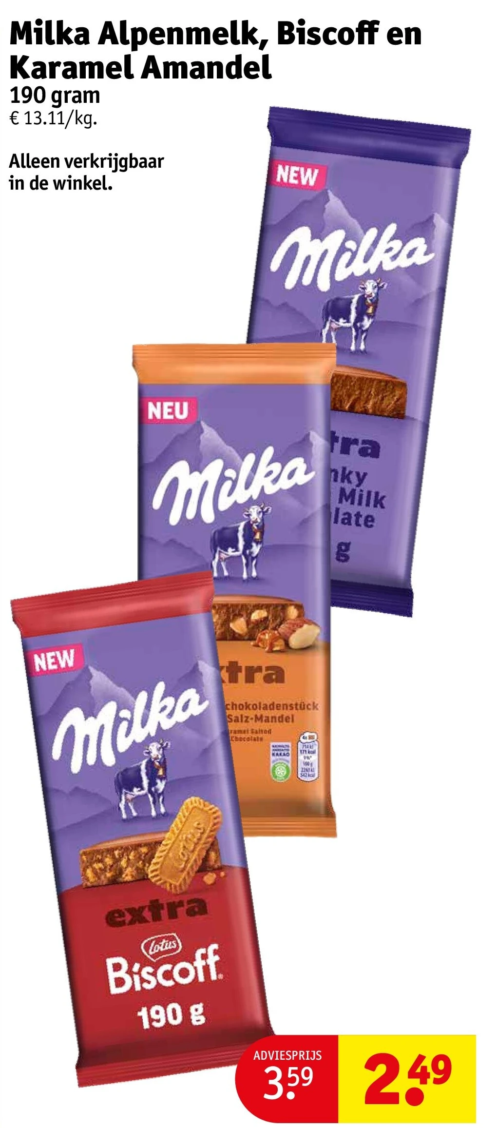 Milka Alpenmelk, Biscoff en Karamel Amandel