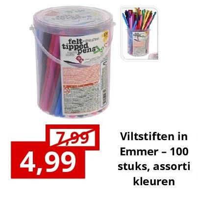 Viltstiften in Emmer – 100 stuks, assorti kleuren