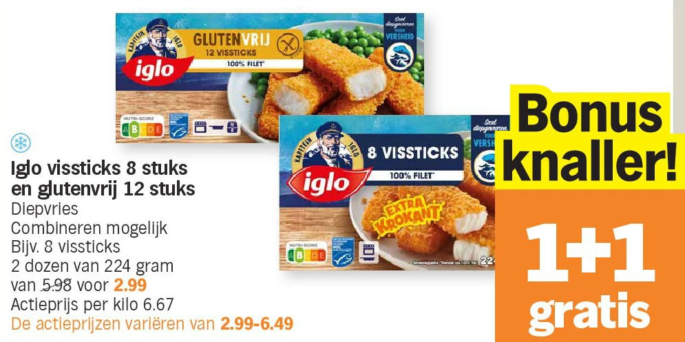 Iglo vissticks 8 stuks en glutenvrij 12 stuks