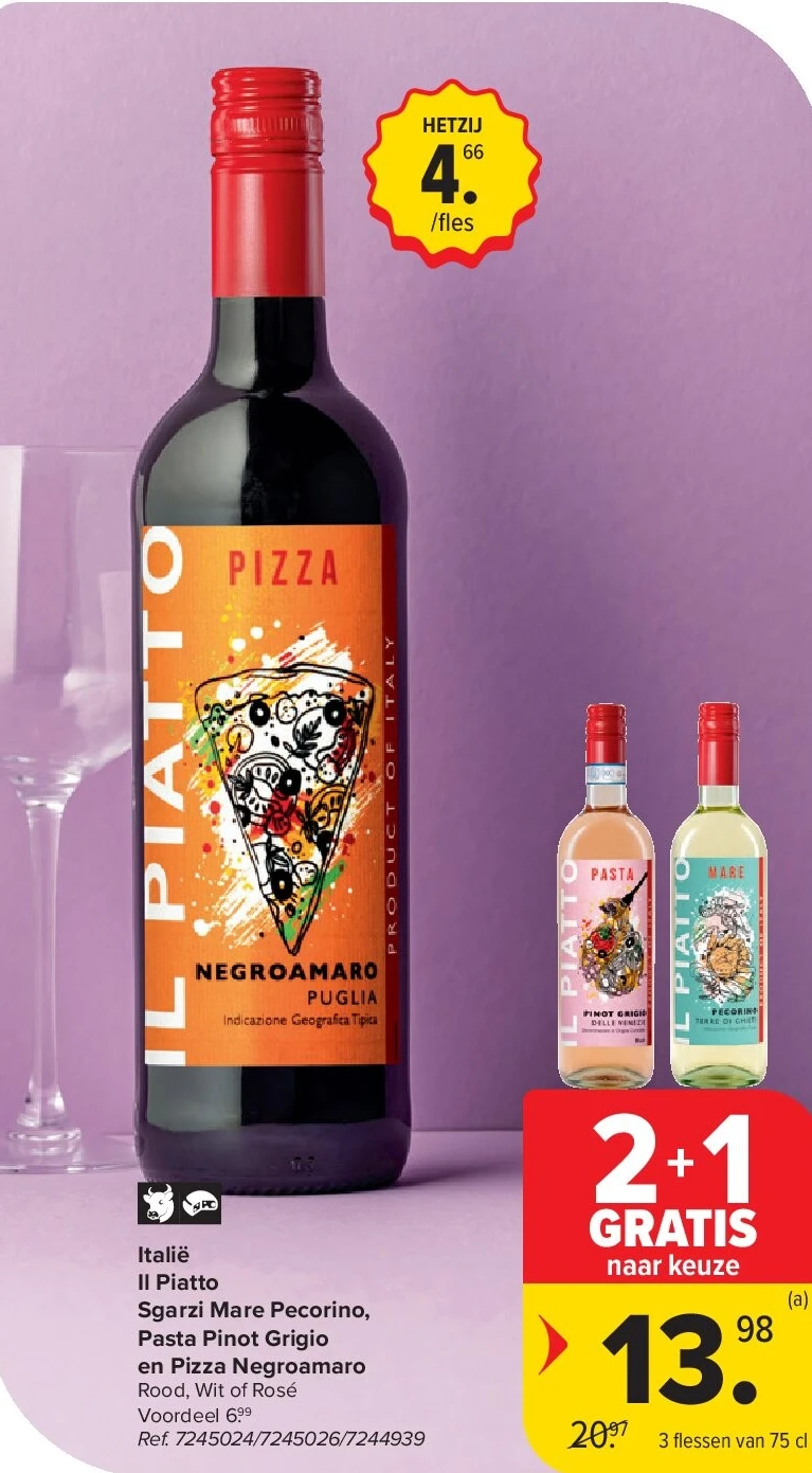 Italië Il Piatto Sgarzi Mare Pecorino, Pasta Pinot Grigio en Pizza Negroamaro