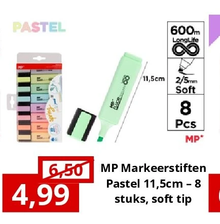 MP Markeerstiften Pastel 11,5cm – 8 stuks, soft tip