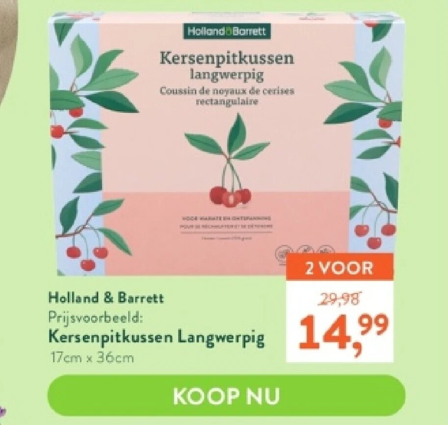 Kersenpitkussen Langwe rpig 17cm x 36cm