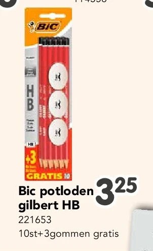 Bic potloden gilbert HB 10st+3gommen gratis