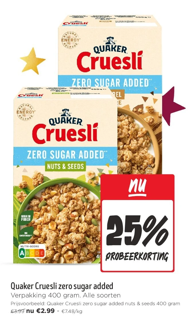 Quaker Cruesli zero sugar added