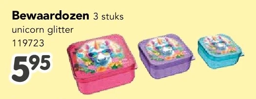 Bewaardozen 3 stuks unicorn glitter