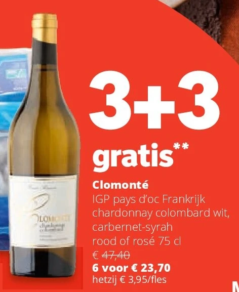 Clomonté IGP pays d’oc Frankrijk chardonnay colombard wit, carbernet-syrah rood of rosé 75 cl