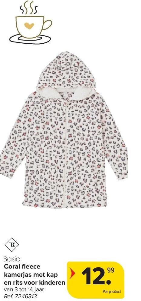 Coral fl eece kamerjas met kap en rits voor kinderen