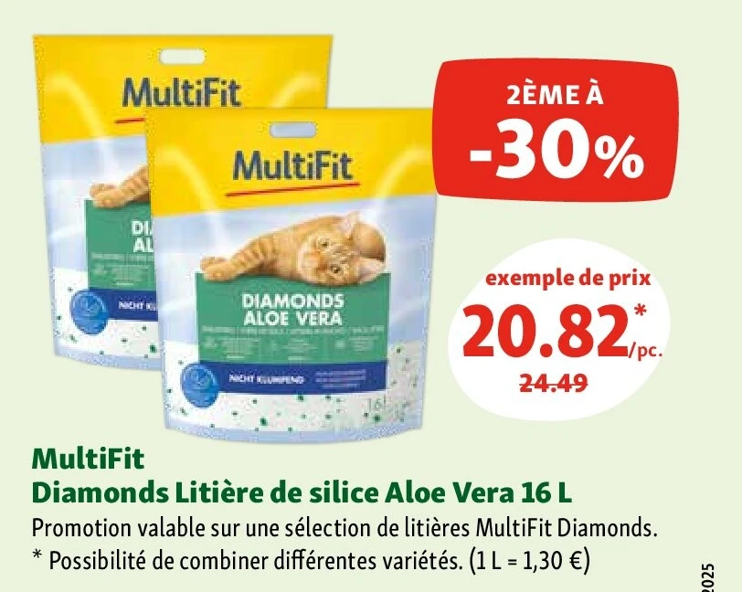 MultiFit Diamonds Litière de silice Aloe Vera 16 L