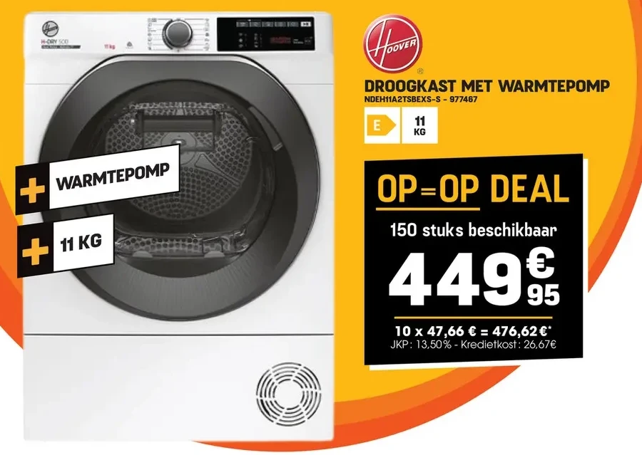 Hoover DROOGKAST MET WARMTEPOMP NDEH11A2TSBEXS-S