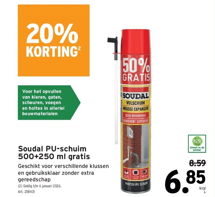 Soudal PU-schuim 500+250 ml gratis