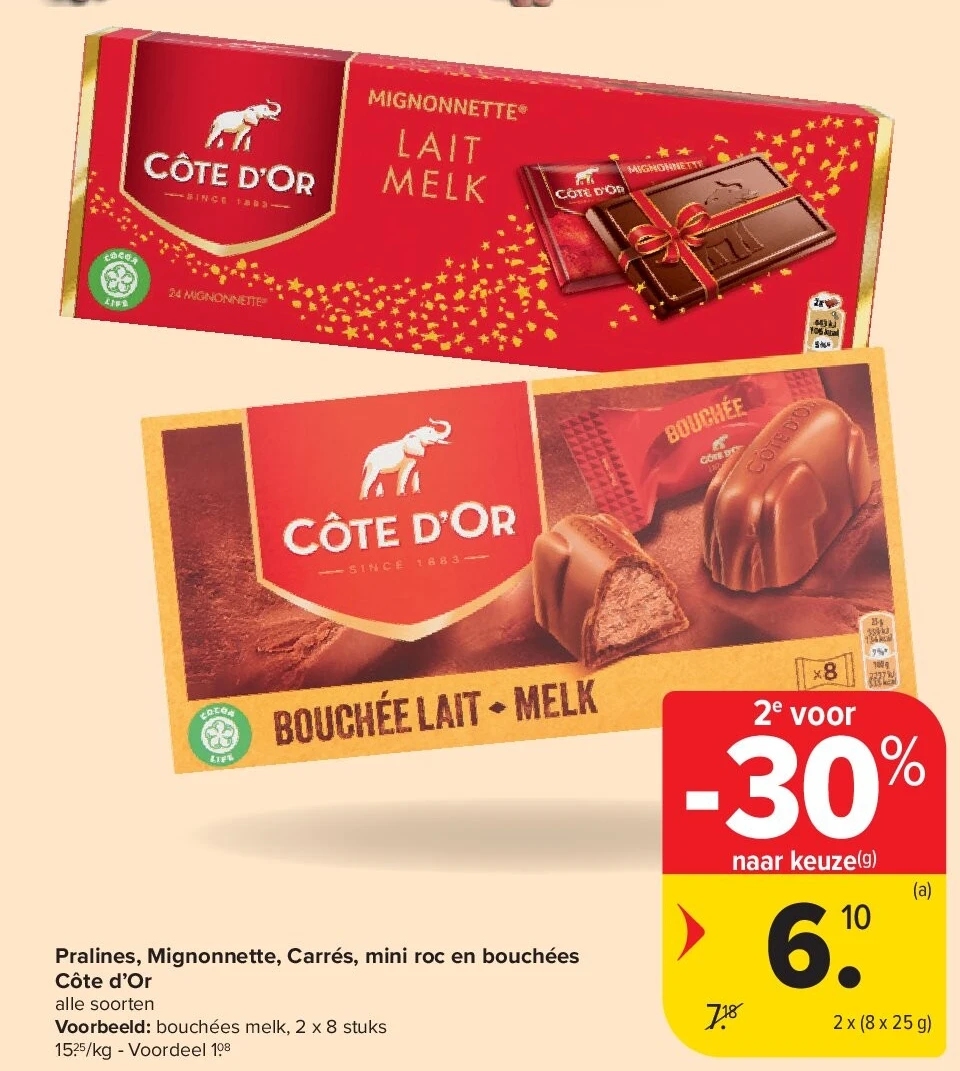 Pralines, Mignonnette, Carrés, mini roc en bouchées Côte d’Or
