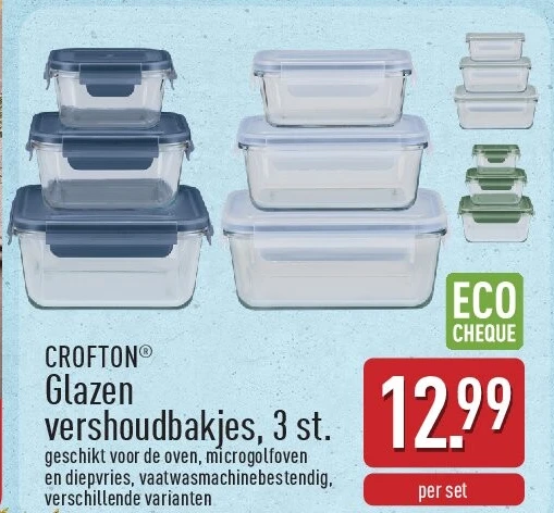 Glazen vershoudbakjes, 3st.