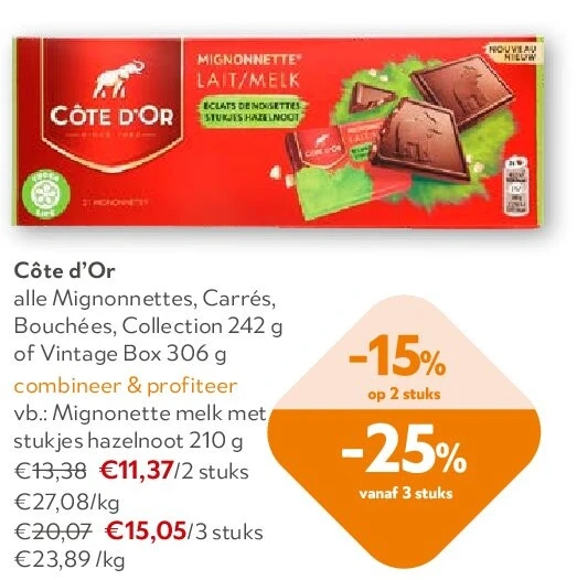 Mignonette melk met stukjes hazelnoot 210 g