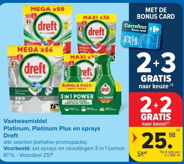 Vaatwasmiddel Platinum, Platinum Plus en sprays Dreft