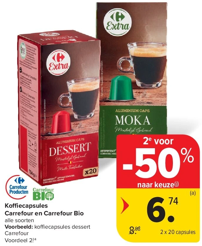 Koffiecapsules Carrefour en Carrefour Bio